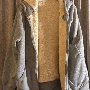 George Men's Gray Zip-Up Sweater with Cream Sherpa Lining